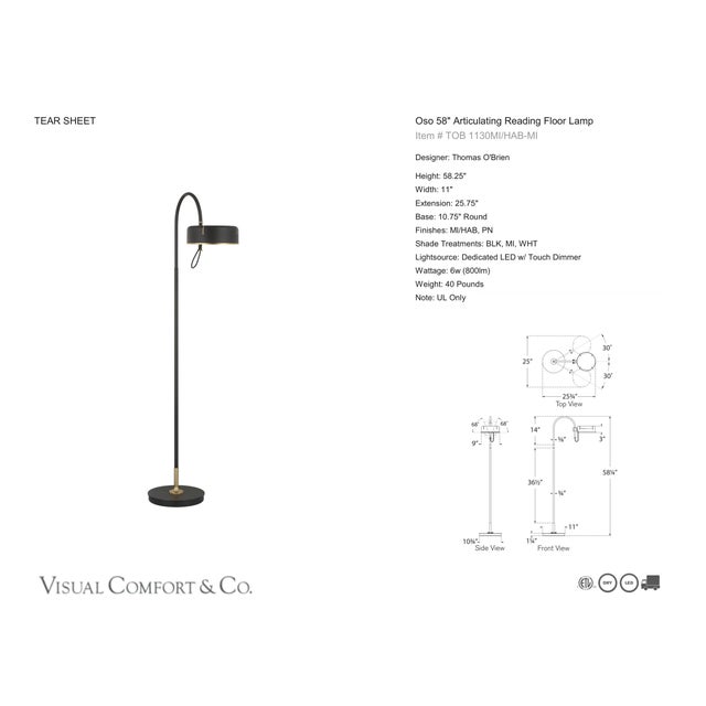 Thomas O'Brien by Visual Comfort Signature Oso 58" Articulating Reading Floor Lamp in Modern Iron and Hand-Rubbed Antique...