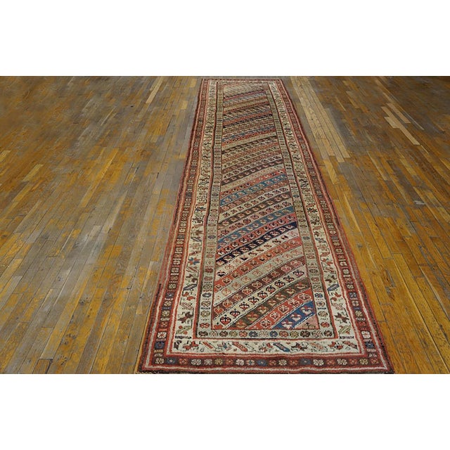 Persian 1890s Multicolor Stripe Diagonal Antique Persian Kurdish Runner Rug 3'4" X 14'6" Handknotted Wool Carpet For Sale - Image 3 of 7