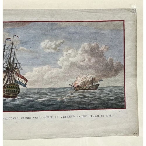 Printmaking Materials Set of Two 18th Century Dutch Navy Netherlands Hand Colored Maritime Etchings Reproduction For Sale - Image 7 of 10
