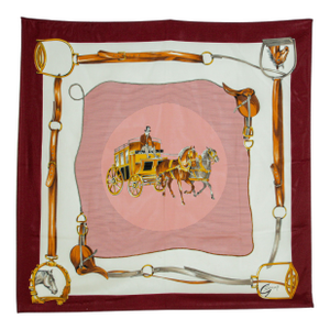 Vintage Pink Scarf with Equestrian Royal Horse Carriages Motif