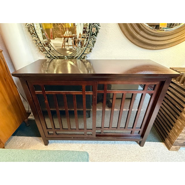 Contemporary Pier One Buffet Cabinet With Paned Glass Doors For Sale - Image 3 of 11