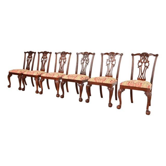 Ethan Allen Chippendale Carved Mahogany Dining Chairs, Set of Six For Sale