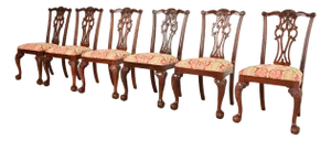 Ethan Allen Chippendale Carved Mahogany Dining Chairs, Set of Six