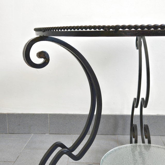 Vintage Side Table in Black Metal and Frosted Glass, 1950s For Sale - Image 9 of 11