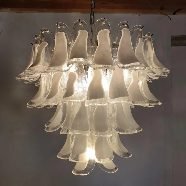 White Murano Glass Chandelier Mazzega Style 1980s For Sale In Dallas - Image 6 of 11