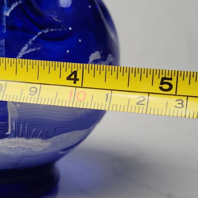 1980s Vintage MCM Fenton Cobalt Glass Vase Ruffled Rose Bowl For Sale - Image 5 of 6