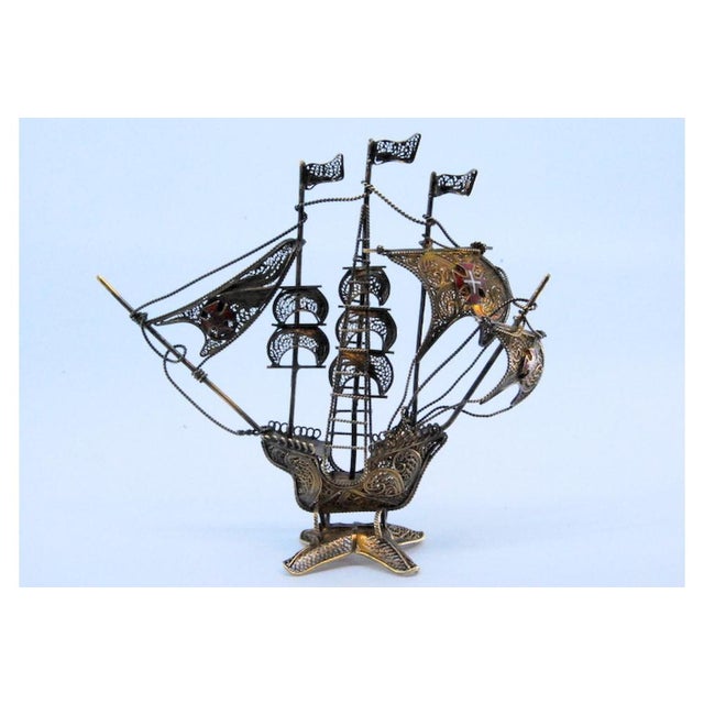 Silver Filigree Caravel with Crosses on the Sails and Masts For Sale - Image 9 of 10