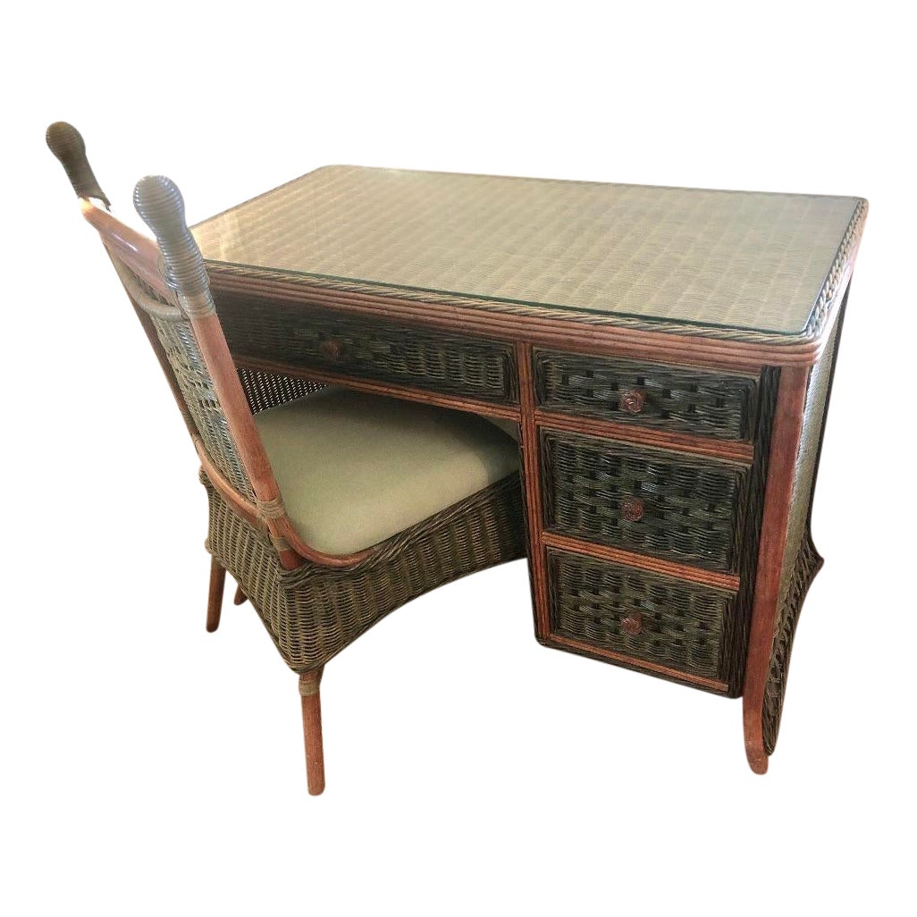 Vintage Wicker and Rattan French Writing Desk and Chair Chairish