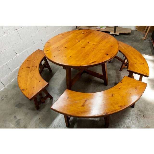Round Pine Table and Circular Benches, 1960s, Set of 5 For Sale - Image 6 of 18