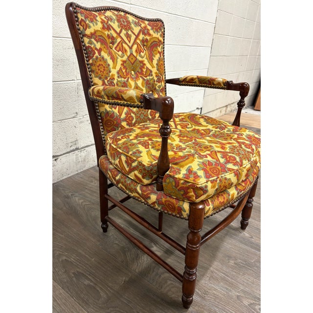 Barnard & Simonds Vintage 1960s Barnard & Simonds Co. Louis XIII Style Upholstered Armchair For Sale - Image 4 of 9