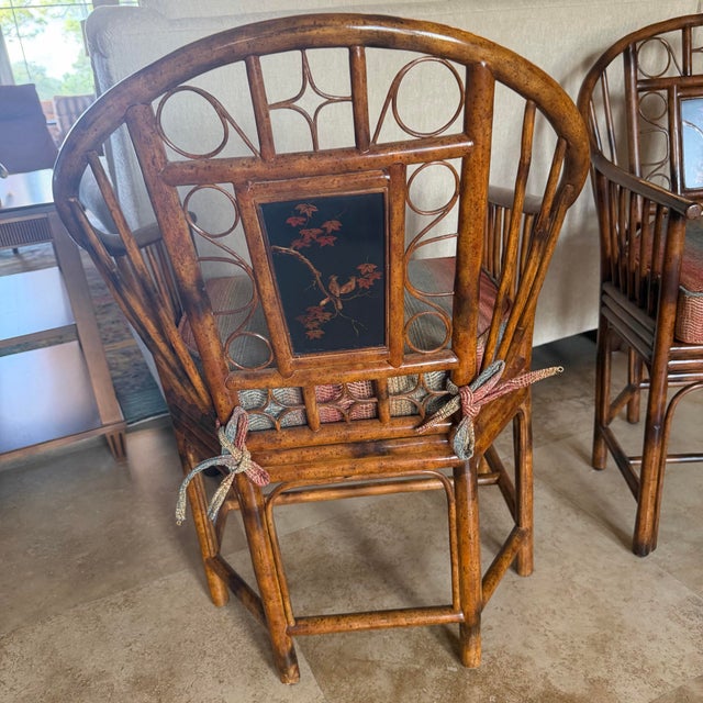 Rare Botanical Maitland-Smith Brighton Pavilion Burnt Bamboo Armchair – Mid-Century Chinoiserie For Sale In West Palm - Image 6 of 12