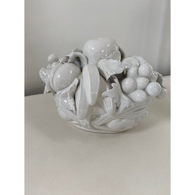 Vintage MidCentury Italian White Ceramic Fruit Basket Centerpiece