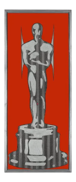 "Super Silver Oscar" Contemporary Abstract Mixed-Media Painting by Mauro Oliveira, Framed
