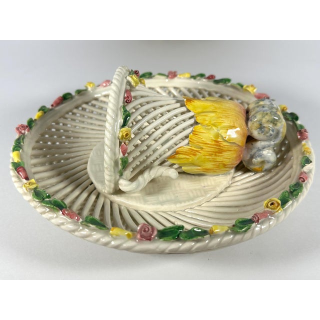 Mid 20th Century Italian Porcelain Wall Pocket Pair: Woven Basketweave Floral Sconces For Sale - Image 5 of 10