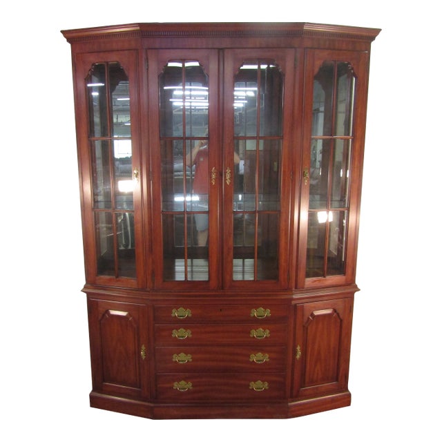 Henkel Harris Solid Cherry Two Piece China Cabinet For Sale