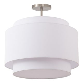 Modern Coronado 18 Semi-Flush Mount - Drum White Linen Shade, Satin Nickel Steel, Elv Dimmable Led for Bedroom Living For Sale