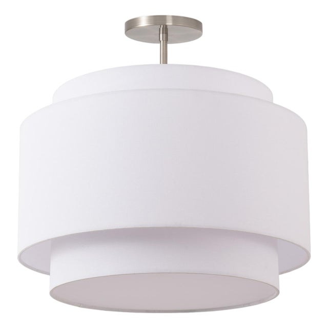 Modern Coronado 18 Semi-Flush Mount - Drum White Linen Shade, Satin Nickel Steel, Elv Dimmable Led for Bedroom Living For Sale