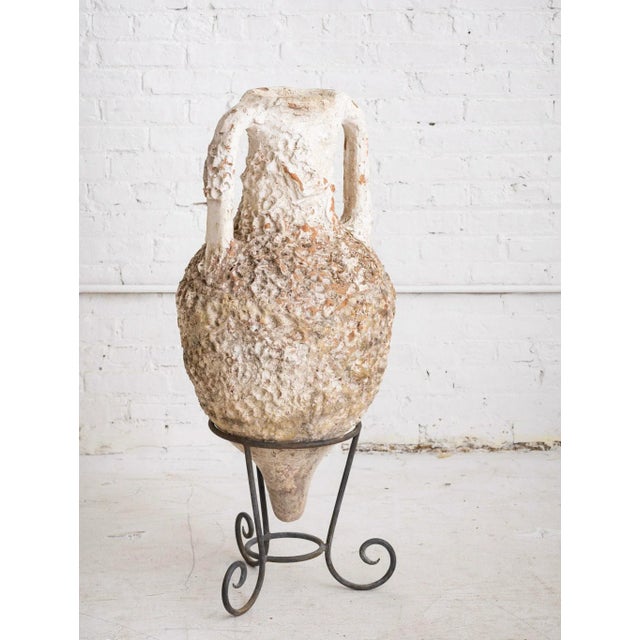 Antique Italian Earthenware Vessel on Iron Stand For Sale - Image 4 of 12