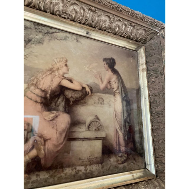 Attributed to Diana Coomans – “Le Messager De L'Amour” (1890) – Reverse Glass Artwork, Signed For Sale In New York - Image 6 of 11