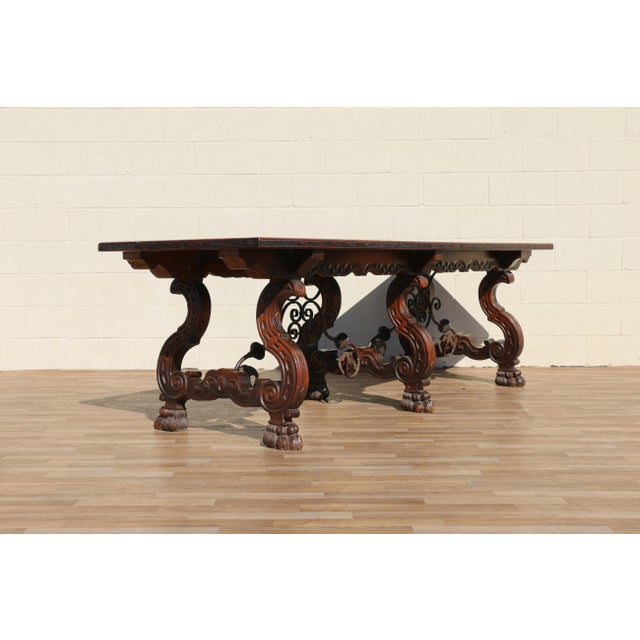 Spanish Baroque Revival Rosewood & Walnut Trestle Dining Table, Circa 1930s For Sale - Image 10 of 18