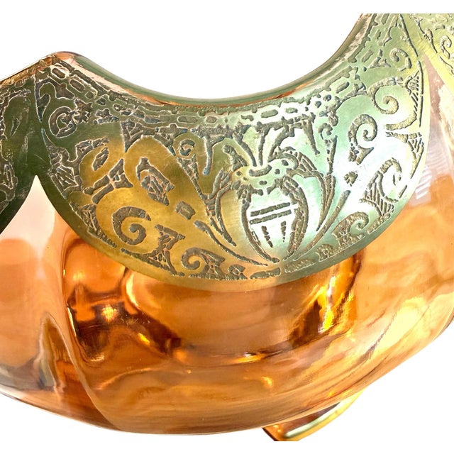 Glass Art Deco Decorative Gold Etched Depression Glass Footed Bowl Centerpiece For Sale - Image 7 of 7