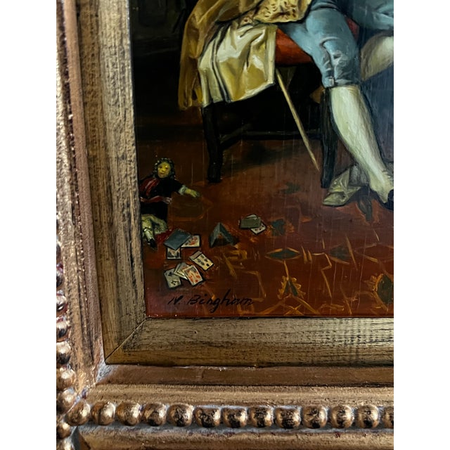 Gold Late 20th Century Biedermiere Style Framed Reproduction Painting of “Game of Chess” by German Artist Carl Herpfer For Sale - Image 8 of 12