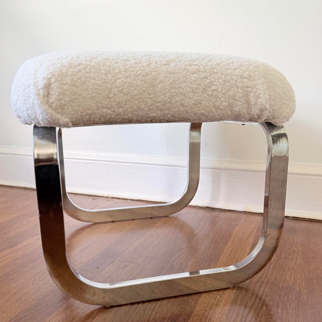 Chrome MCM Cantilever Chrome Ottoman Stool by Milo Baughman for Dia For Sale - Image 8 of 12