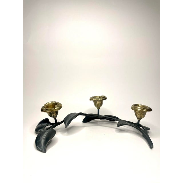 Art Nouveau Pewter & Brass Sculptural Floral Candleholder For Sale - Image 11 of 11