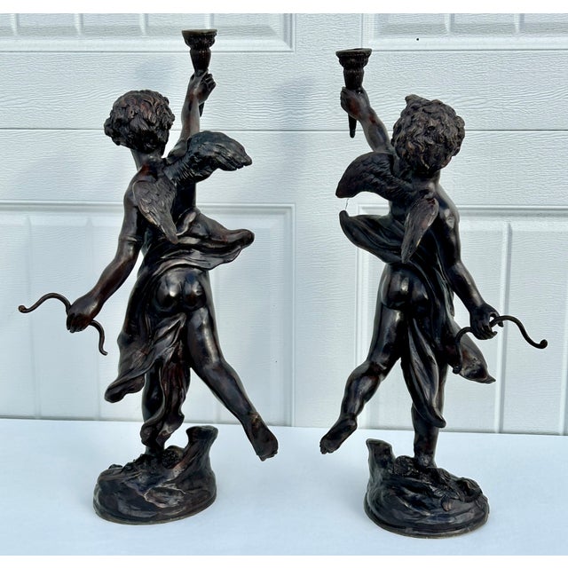 Vtg. Large Bronze Neo-Classic Style Cherub Candle Holders For Sale In Philadelphia - Image 6 of 14