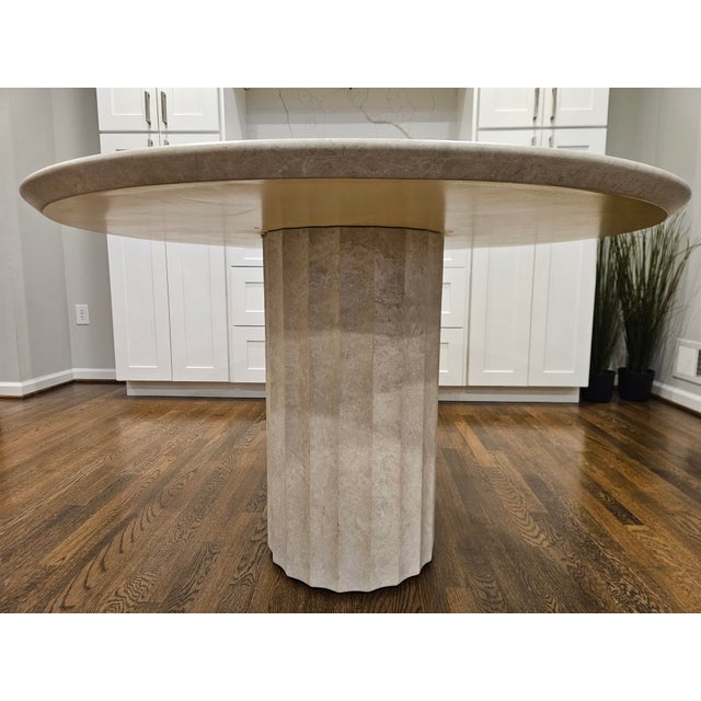 2020s Roman-Inspired Arhaus Danae Round Stone Dining Table For Sale - Image 5 of 10