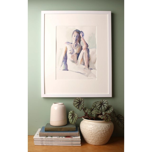Original watercolor painting of a seated female nude by contemporary artist Michelle Arnold Paine. The painting is matted...