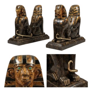 "Pair of Maitland-Smith Egyptian Revival Sphinx Pedestal Bases" For Sale