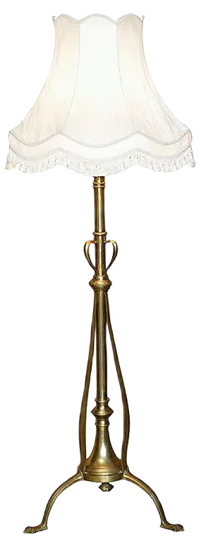 Antique Art Nouveau Brass Height Adjustable Standing Floor Lamp with Sculptured Frame