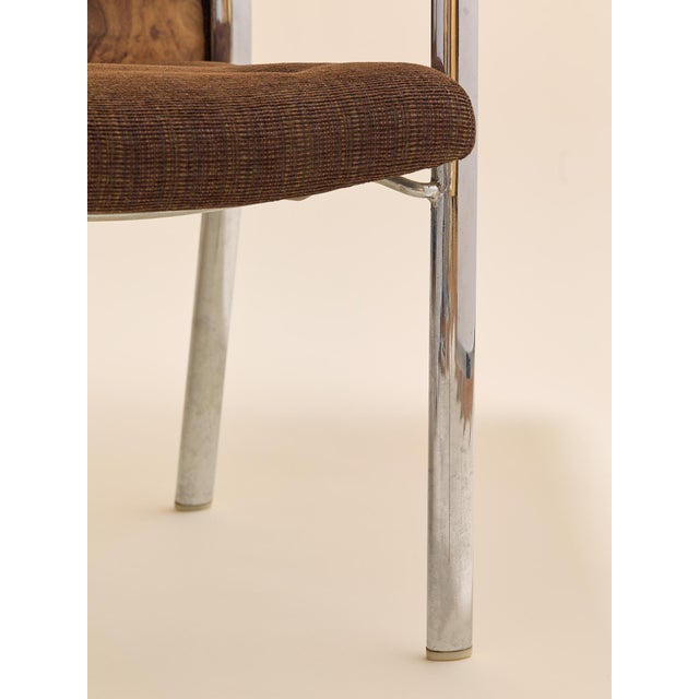 Wood Vintage 1970s Chrome & Burl Wood Mid-Century Armchairs For Sale - Image 7 of 10
