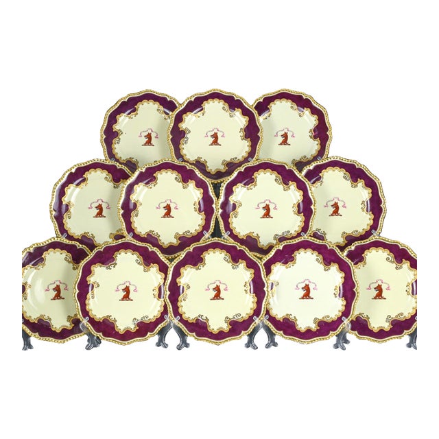 Flight, Barr & Barr Worcester Armorial Porcelain Claret-Ground Dessert Plates- A Set of Twelve For Sale