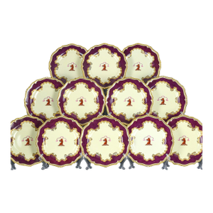 Flight, Barr & Barr Worcester Armorial Porcelain Claret-Ground Dessert Plates- A Set of Twelve