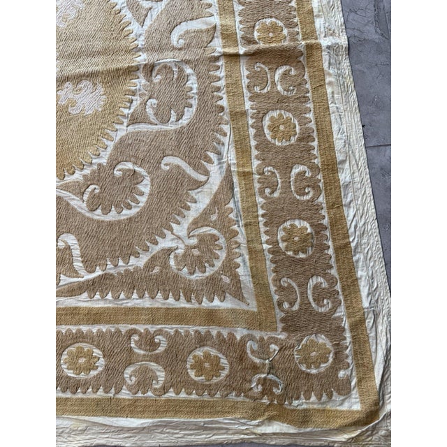 Mid-Century Modern Handmade Suzani Tablecloth From Central Asian 4'9'' X 5'1'' For Sale - Image 3 of 11