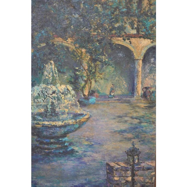 Mid Century Illuminated Fountain at Dusk Oil Painting by Ione Smith C.1967 For Sale In San Francisco - Image 6 of 9