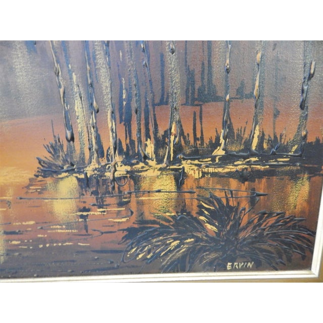 Mid 20th Century Tropical Palms Acrylic on Masonite Painting by Ervin For Sale - Image 9 of 11