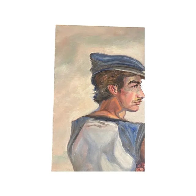 Vintage, 1983 Figural Oil Painting on Canvas of Young Man Fisherman, Signed For Sale - Image 4 of 11