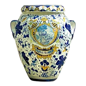Vintage Boho Monumental Majolica Caffagiolo Terracotta Urn