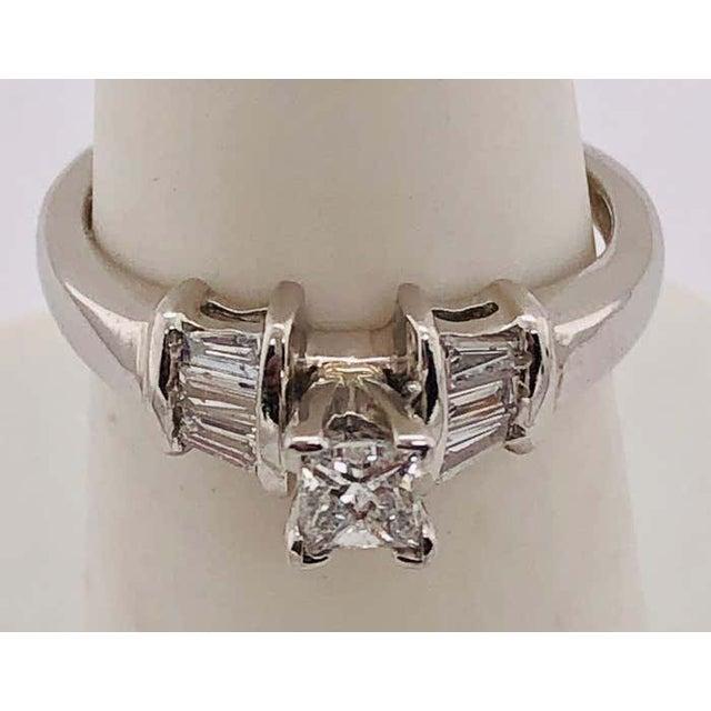 14 Karat White Gold Diamond Engagement Ring Side Baguette Cut Diamonds For Sale - Image 11 of 12