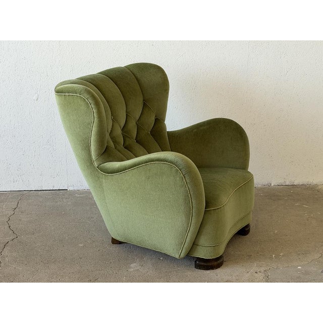Green Scandinavian Mordern Wingback Lounge Chair in Green Velvet, 1940s For Sale - Image 8 of 14
