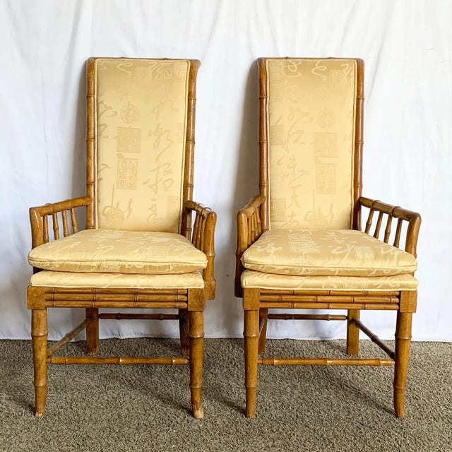 American Mid Century Chiboiserie Faux Bamboo Dining Chairs by American of Martinsville - Set of 6 For Sale - Image 3 of 12