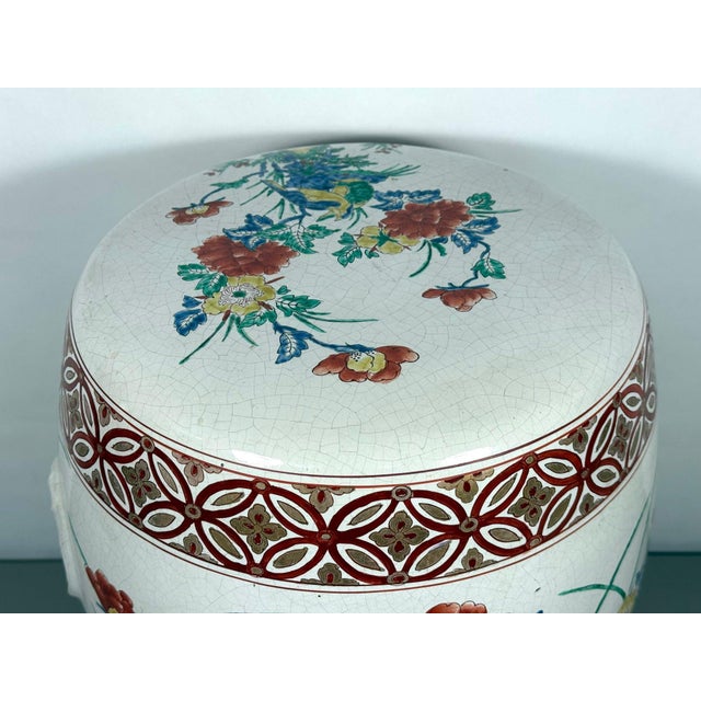 Ceramic Vintage Chinese Famille Rose Hand Painted Birds and Peonies Porcelain Garden Stool Side Table For Sale - Image 7 of 17