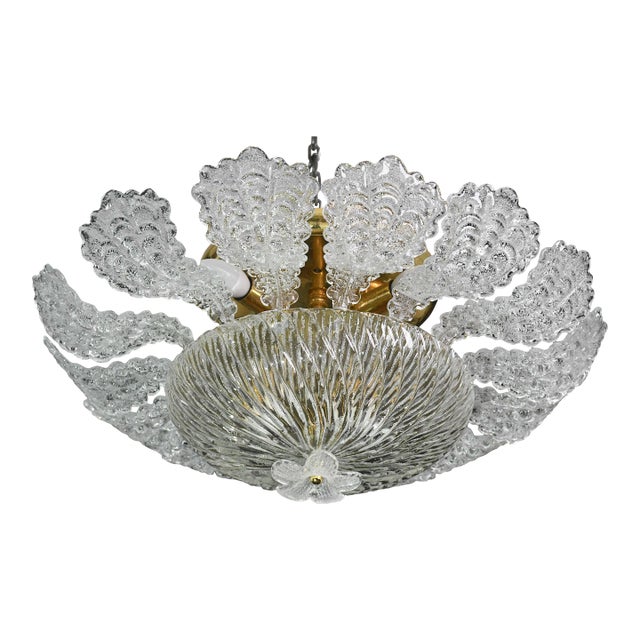 Lovely Transparent Murano Glass Leave Ceiling Light or Chandelier, 1970s For Sale