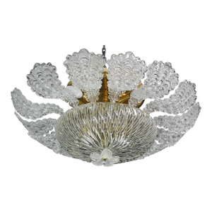 Lovely Transparent Murano Glass Leave Ceiling Light or Chandelier, 1970s