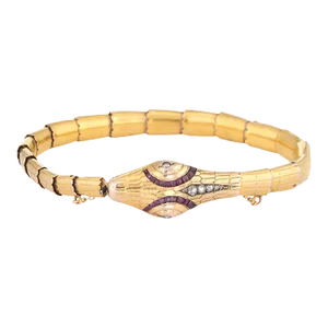 Antique Edwardian Snake Bracelet 18k Yellow Gold Diamond Ruby Vintage