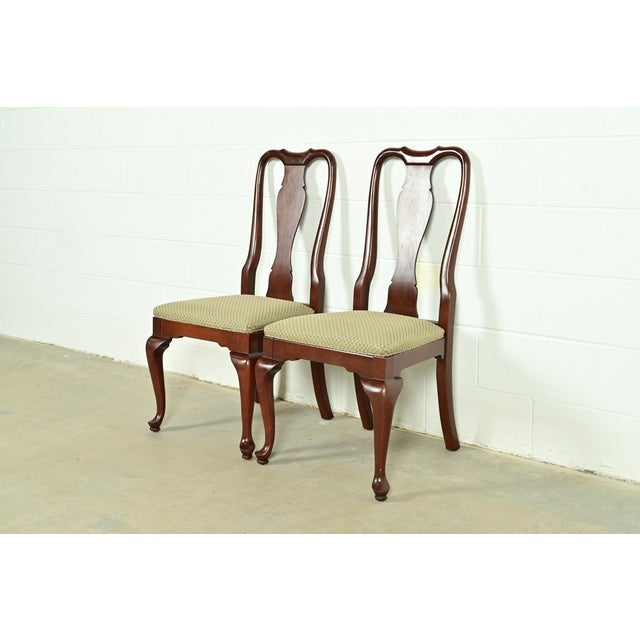 Ethan Allen Ethan Allen Queen Anne Carved Cherry Wood Side Chairs or Dining Chairs, Pair For Sale - Image 4 of 13