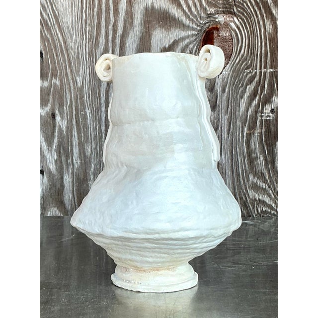 Vintage Boho Original Studio Pottery Scroll Vase For Sale - Image 11 of 12